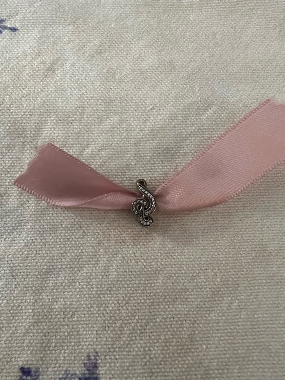 Pandora Pink Ribbon Charm with Silver-tone Pave Accent